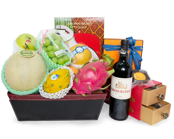 Mid-Autumn Gift Hamper - Mid Autumn Mandarin Oriental Mooncake With Luxury Wine Fruit Hamper FH150 - M30807A3 Photo